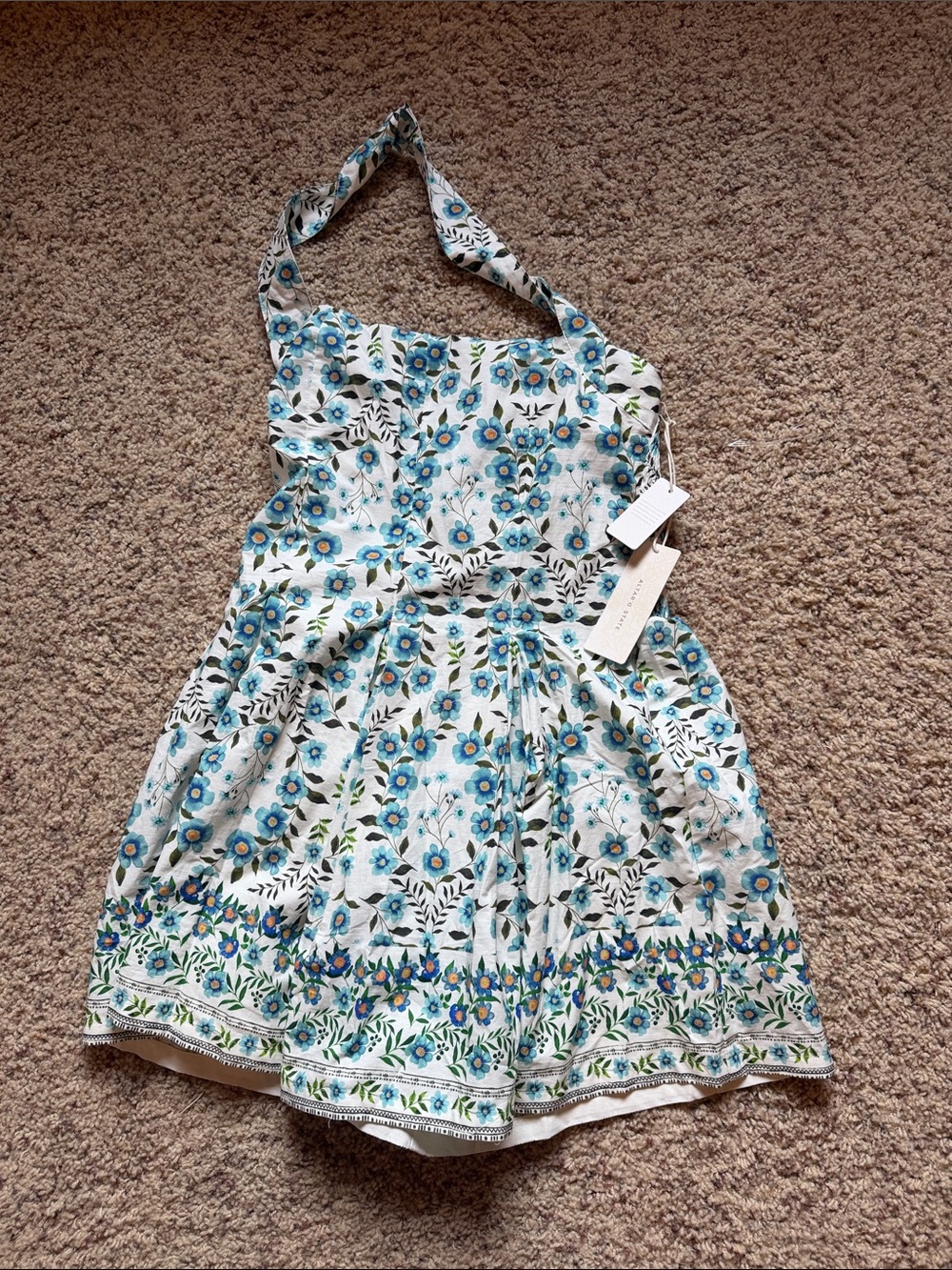 Altar'd State White and Blue Floral Halter Dress